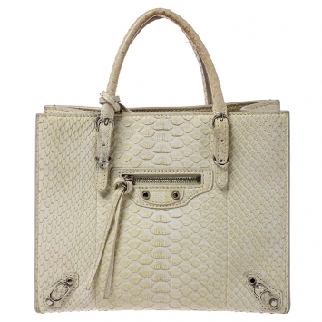 Pre Owned Balenciaga Light Lime Python Mini Papier A4 Tote