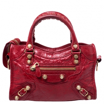 Pre Owned Balenciaga Red Leather Mini RGH City Bag