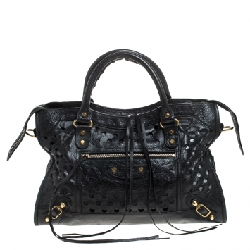 Pre Owned Balenciaga Black Perforated Leather Classic City Tote 