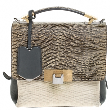 Pre Owned Balenciaga Multicolor Lizard/Canvas and Leather Le Dix Cartable Top Handle Bag