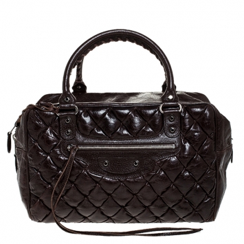 Pre Owned Balenciaga Brown Leather Motocross Classic Matelasse Bag