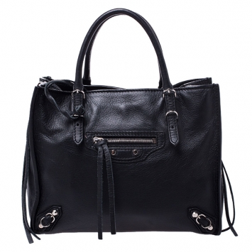 Pre Owned Balenciaga Black Leather Papier A4 Zip Around Tote 