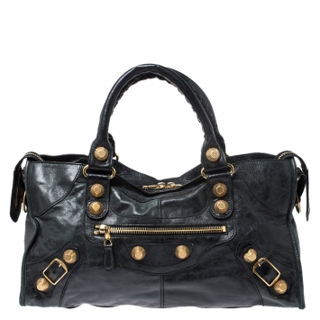 Pre Owned Balenciaga Black Leather GGH City Bag