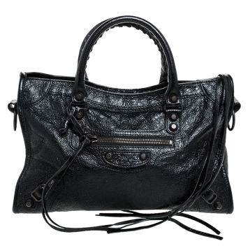Pre Owned Balenciaga Black Leather Small Classic City Tote
