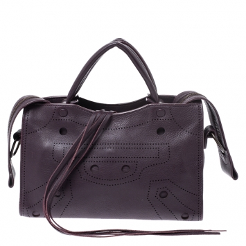 Pre Owned Balenciaga Purple Leather Motocross Blackout City S Bag