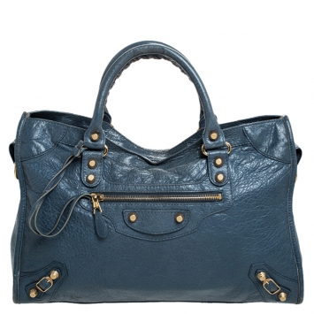 Pre Owned Balenciaga Blue Leather GH City Bag