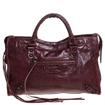Pre Owned Balenciaga Maroon Leather Classic City Tote