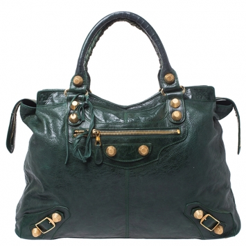 Pre Owned Balenciaga Green Leather Giant 21 Gold Hardware RTT Bag