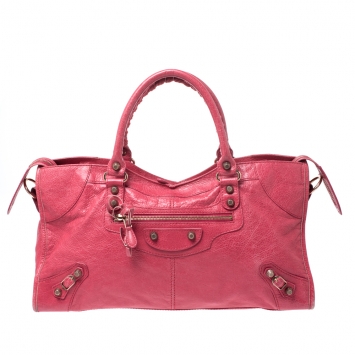 Pre Owned Balenciaga Red Leather Rose Gold Hardware Part Time Tote