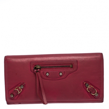 Pre Owned Balenciaga Magenta Leather Classic Money Long Wallet