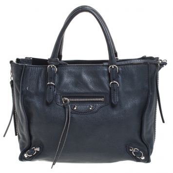 Pre Owned Balenciaga Navy Blue Leather Mini Papier A4 Tote