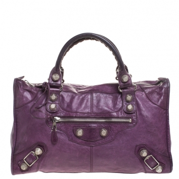 Pre Owned Balenciaga Raisin Leather Silver Hardware Work Tote