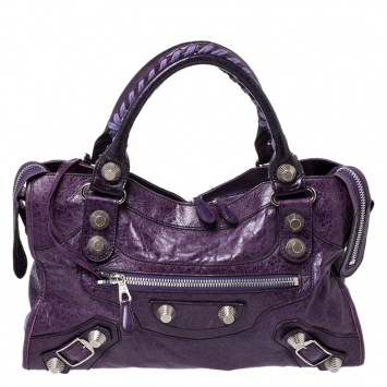 Pre Owned Balenciaga Violet Leather SH City Bag
