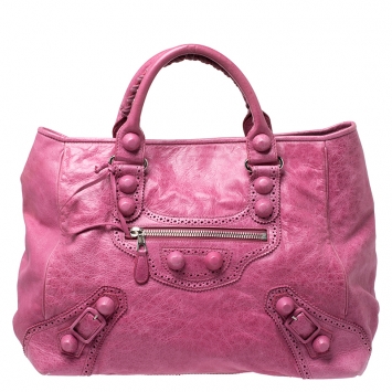 Pre Owned Balenciaga Grenadine Leather Brogues Covered GH Sunday Tote
