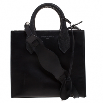 Pre Owned Balenciaga Black Leather Mini All Afternoon Tote
