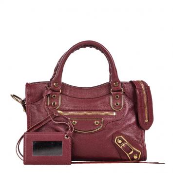 مملوكة مسبقًا Balenciaga Red Leather Motocross Classic Metallic Edge Mini City