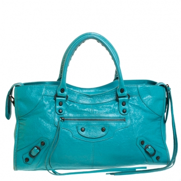 Pre Owned Balenciaga Blue Tropical Leather Part Time Bag