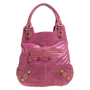 Pre Owned Balenciaga Rose Azalee Leather Motocross GGH Slim Hobo