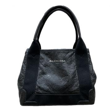 Pre Owned Balenciaga Black Leather Navy XS Cabas Bag