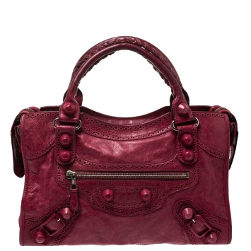 Pre Owned Balenciaga Red Leather CGH Brogues City Tote