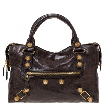 Pre Owned Balenciaga Charbon Leather GGH City Tote