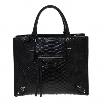 Pre Owned Balenciaga Black Python Mini Papier A4 Tote