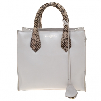 Pre Owned Balenciaga Dune Python and Leather Mini Nude All Afternoon Tote