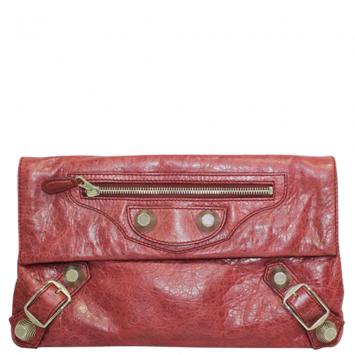 Pre Owned Balenciaga Dark Pink Motocross Leather Giant 21 Envelope Clutch