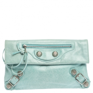 Pre Owned Balenciaga Vert D'eau Leather Giant Envelope Flap Clutch