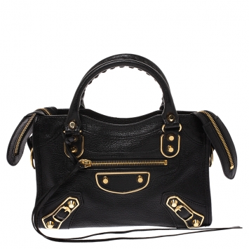 Pre Owned  Balenciaga Black Leather Mini Classic Metallic Edge City Bag