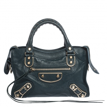 Pre Owned  Balenciaga Dark Green Leather Mini Classic Metallic Edge City Bag