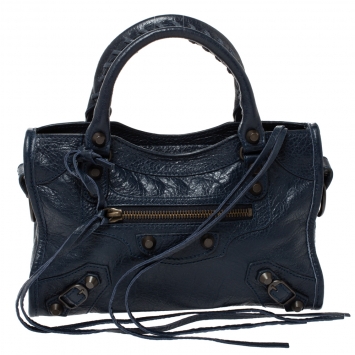 Pre Owned Balenciaga Bleu Obscur Leather Mini RGH City Bag