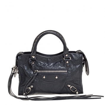 Pre Owned  Balenciaga Grey Leather Mini Classic Edge City Bag