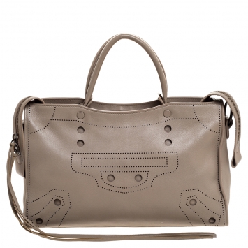 Pre Owned Balenciaga Beige Leather Small Blackout City Tote