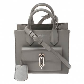 Pre Owned Balenciaga Gris Glace Leather Padlock Mini All Afternoon Tote