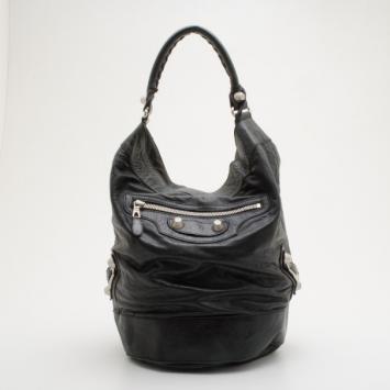 Pre Owned Balenciaga Black Lambskin 'Balhand' Large Bucket Hobo