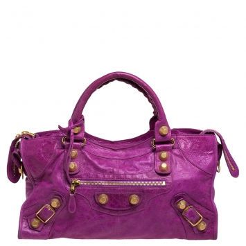 Pre Owned Balenciaga Dark Magenta Leather GGH Part Time Tote