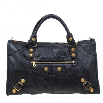 Pre Owned Balenciaga Black Lambskin Giant Work Bag