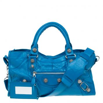 Pre Owned Balenciaga Turquoise Leather GSH Part Time Top Handle Bag