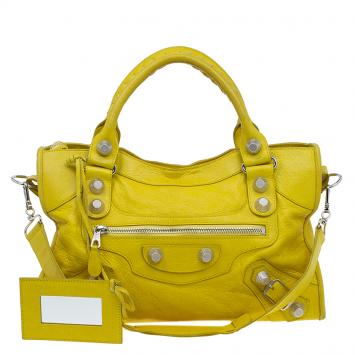 Pre Owned Balenciaga Yellow Calf Skin Leather GSH City Bag