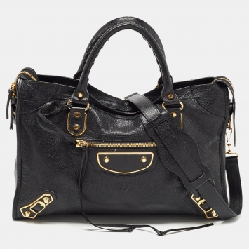 Pre Owned Balenciaga Black Leather Metallic Edge Classic City Bag