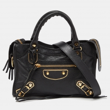 Pre Owned  Balenciaga Black Leather Mini Classic Metallic Edge City Bag
