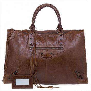 Pre Owned Balenciaga Brown Leather Giant 12 Tote