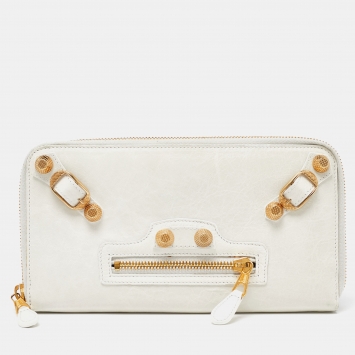 Pre Owned Balenciaga OffWhite Leather Compagnon Zip Around Wallet