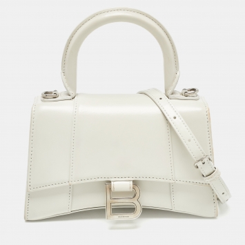 Pre Owned Balenciaga Off White Leather XS Hourglass Top Handle Bag