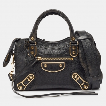 Pre Owned Balenciaga Black Leather Mini Metallic Edge Classic City Bag