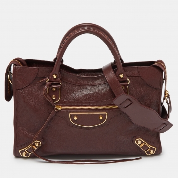 Pre Owned Balenciaga Rouge Pourpre Leather Medium Classic Metallic Edge City Bag