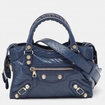 Pre Owned Balenciaga Blue Leather Mini Classic City Bag