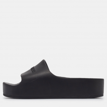 Pre Owned Balenciaga Black Rubber Logo Chunky Slides Size 39
