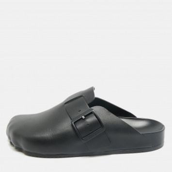 Balenciaga Black Leather Buckle Sunday Flat Mules Size 41